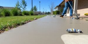 Freshly poured concrete sidewalk installation in Fort Worth.