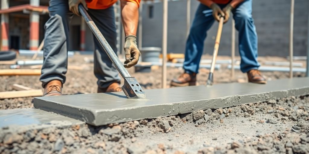Concrete workers pouring and leveling concrete in Fort Worth.