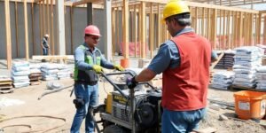 Construction worker pouring concrete at a Fort Worth site.